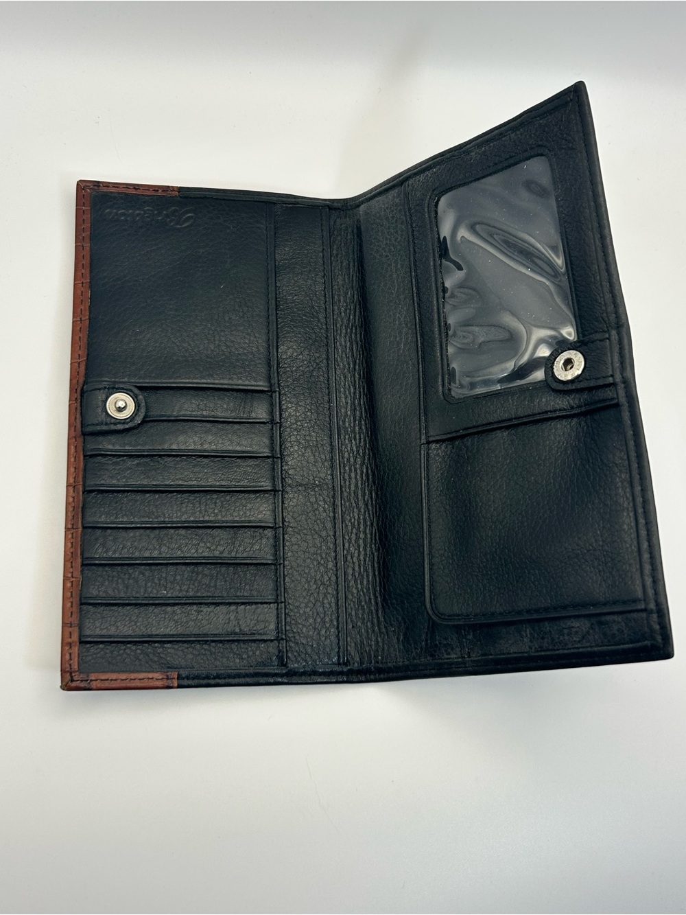 Brighton Two-tone Leather Braided Wallet Black Brown Silver Plated Heart Vintage - Picture 7 of 13